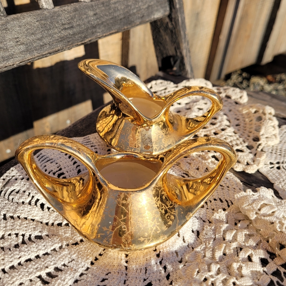 MCM Gold Floral Creamer & Sugar Set